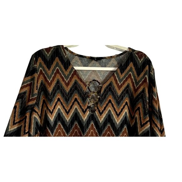 Tacera 3X Womens Chevron Print Dress  Long Sleeves Retro Vibes 70s Plus Size - Picture 3 of 8